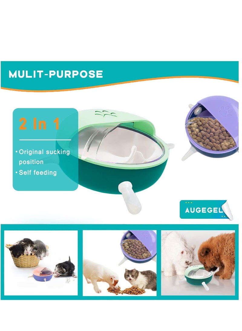 وعاء تغذية الجراء والقطط الصغيرة، وعاء تغذية الجراء المصنوع من السيليكون مع حلمات، وعاء تغذية حليب الحيوانات الأليفة، جهاز تغذية ذاتي للحيوانات الأليفة، وعاء حليب ذاتي التغذية بأربع حلمات للقطط الصغيرة والجراء والأرانب والحمل (أخضر) - Image 3